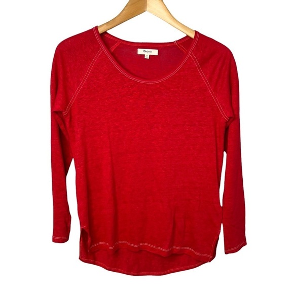 Madewell Modern Linen Raglan Tee Long Sleeve Red Size XS Style E0241 Classic - Picture 2 of 8